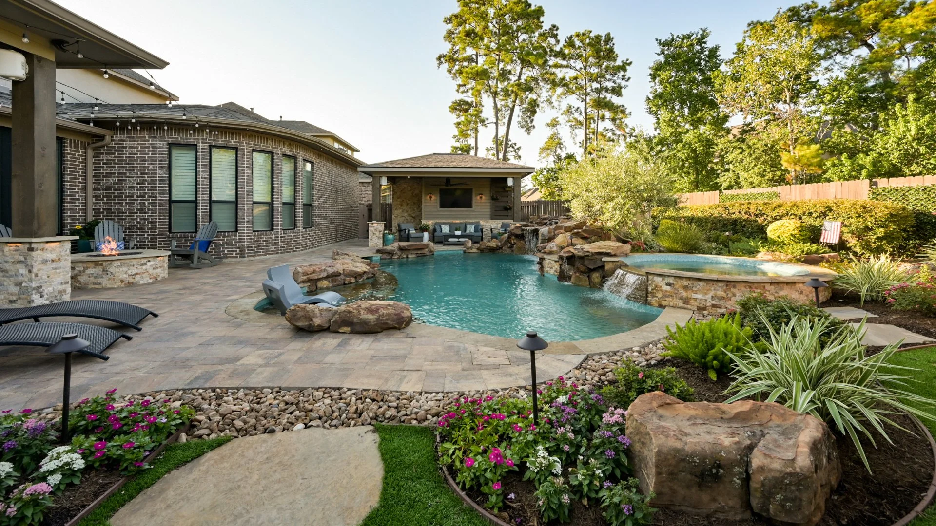 Jewel Pools & Outdoor Living workers building a walkway.