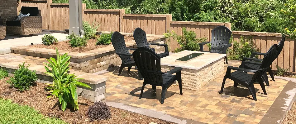 Patio with fire pit and chairs in Kingwood, TX.